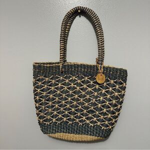 Stylish Black and Tan Woven Tote Bag
